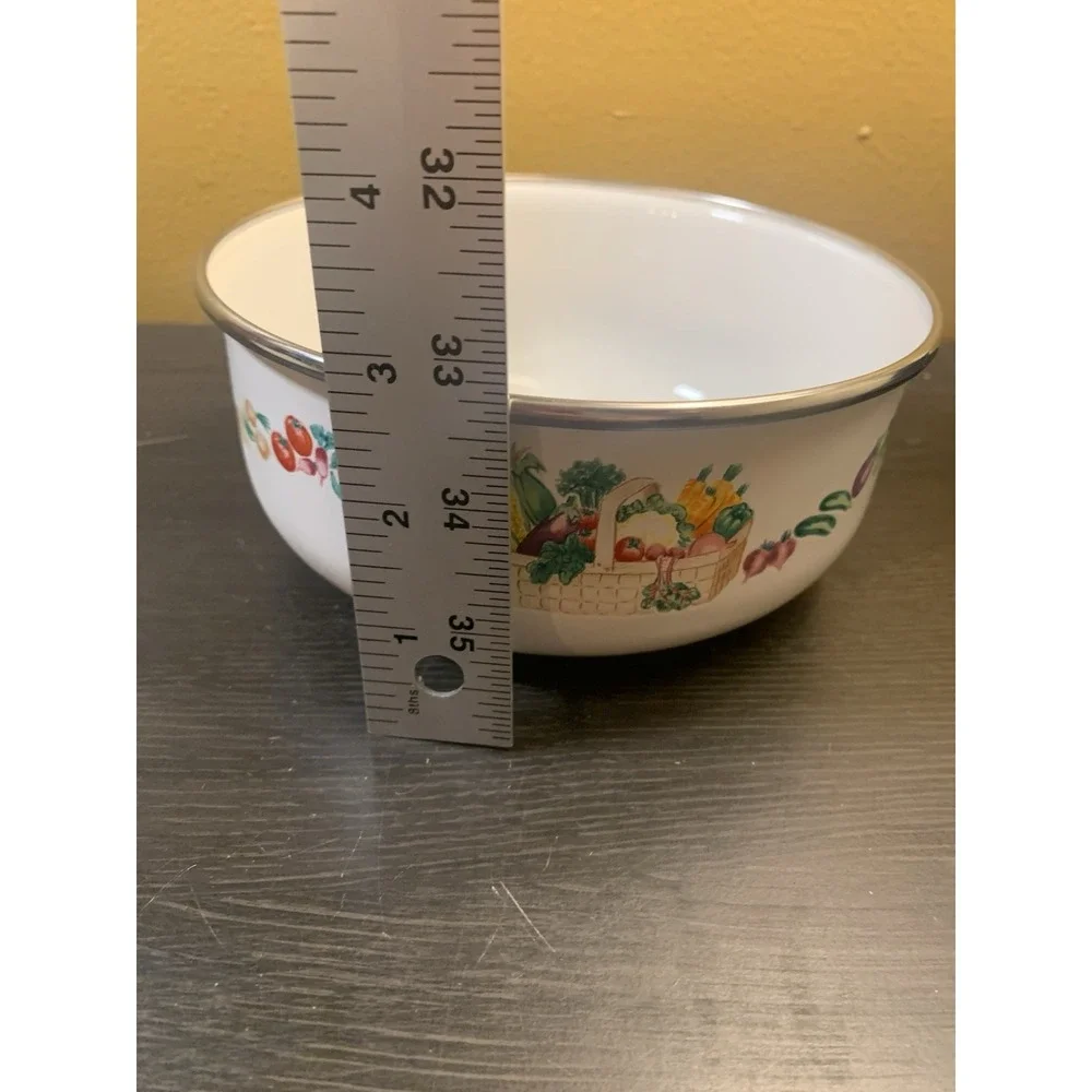Kobe Kitchen Mixing Bowl Enamelware Fruit Basket Print Vintage 6 1/4